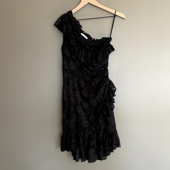 Ulla Johnson Rimona Dress Black Floral Silk Ruffles One Shoulder Size 0 Classic - Picture 5 of 16